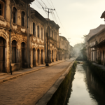 Jalan lama di kawasan Kota Tua Semarang dengan bangunan berarsitektur kolonial dan kanal di sisinya