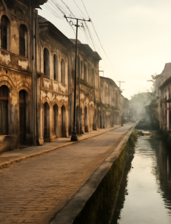 Jalan lama di kawasan Kota Tua Semarang dengan bangunan berarsitektur kolonial dan kanal di sisinya
